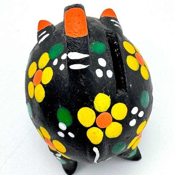 Hand Painted Mexican Folk Art Piggy Bank Figurine With Floral Design - Picture 8 of 9